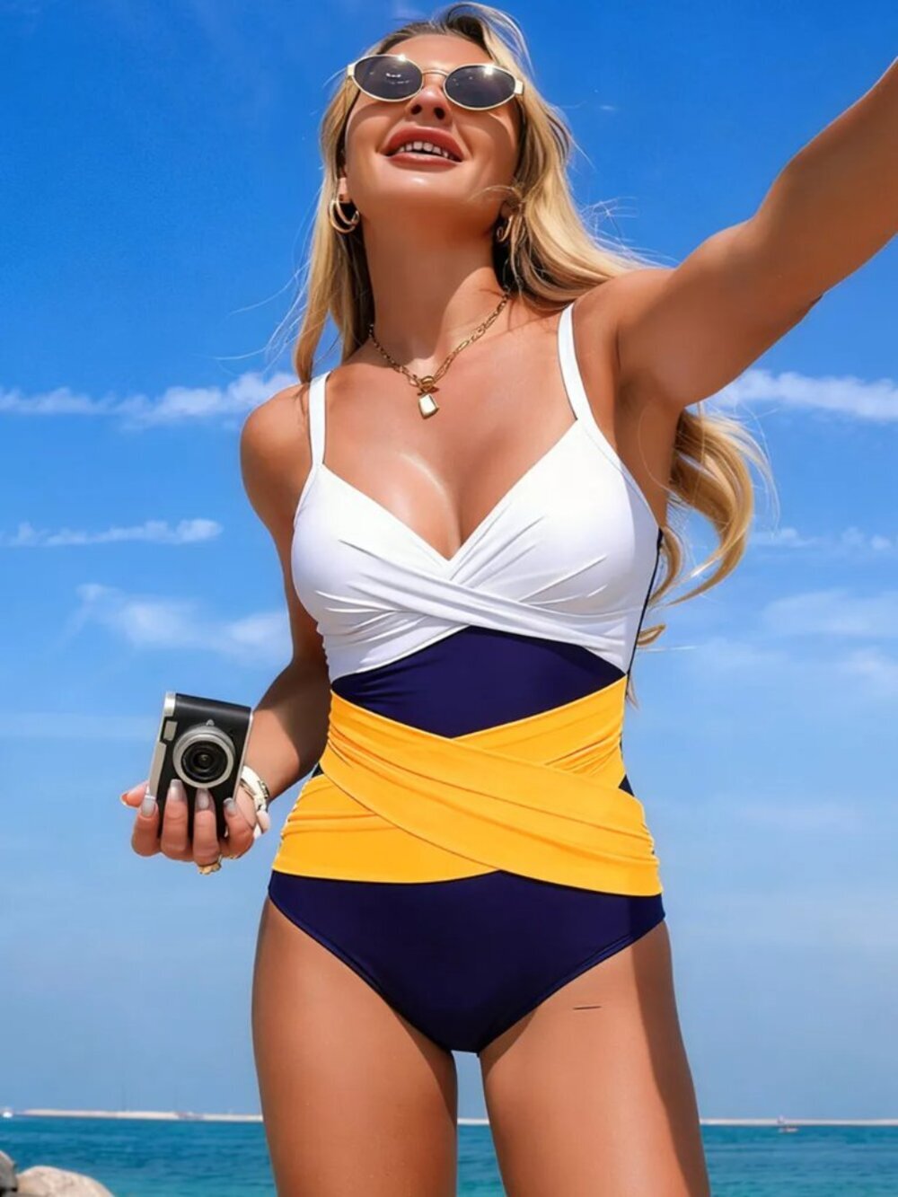 Color Block One-Piece Swimsuit - Picture 2 of 16